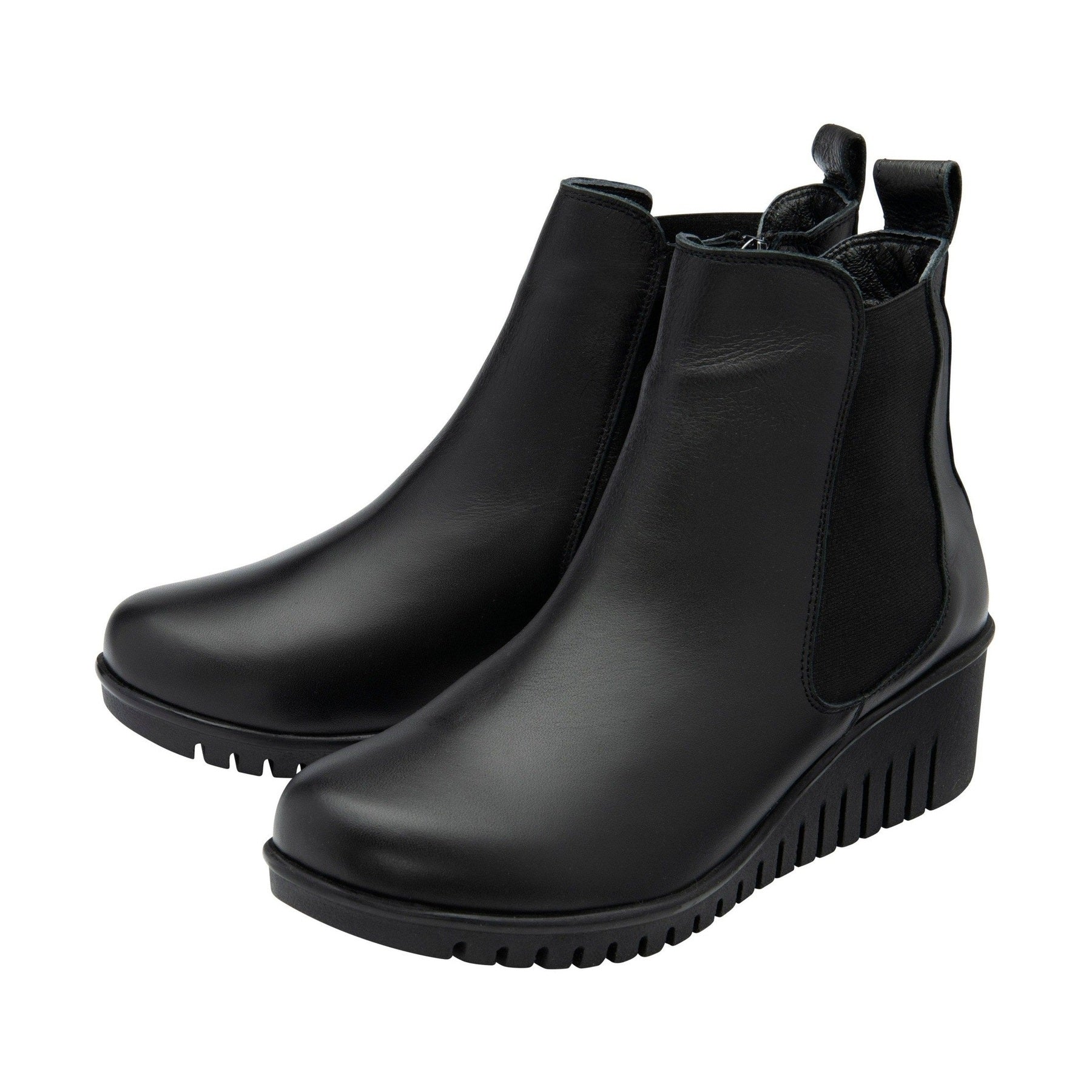 Lotus Boot Dresden Leather Ankle boot with wedge sole elasticated sides and zip BLACK DRESDEN