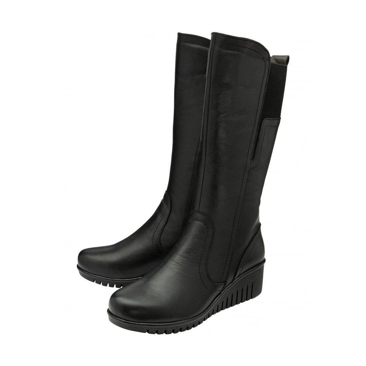 Lotus Boot Fitzgerald BLACK Soft Leather Wedge Long Boot ULB345