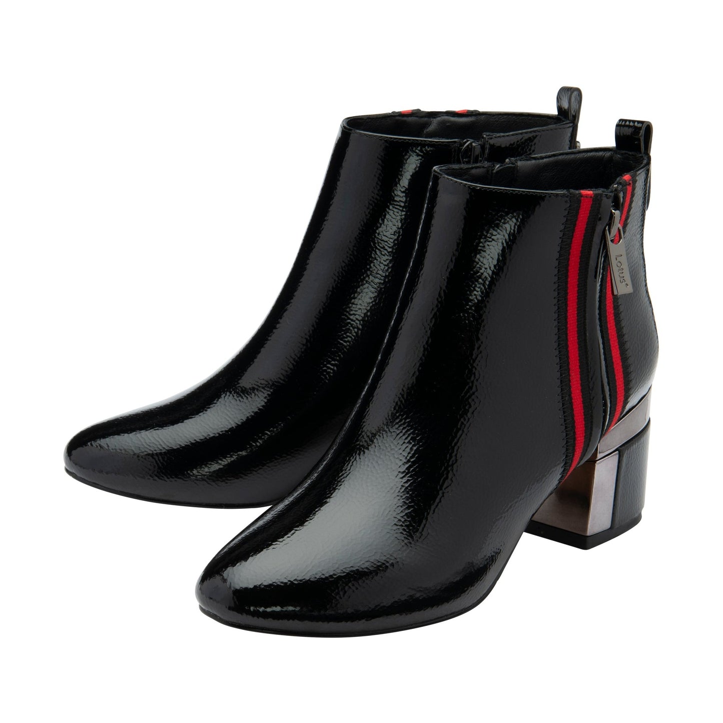 Lotus Boot Issy Smart Heeled Ankle Boot with double Zip and red stripe detail BLACK ULB418