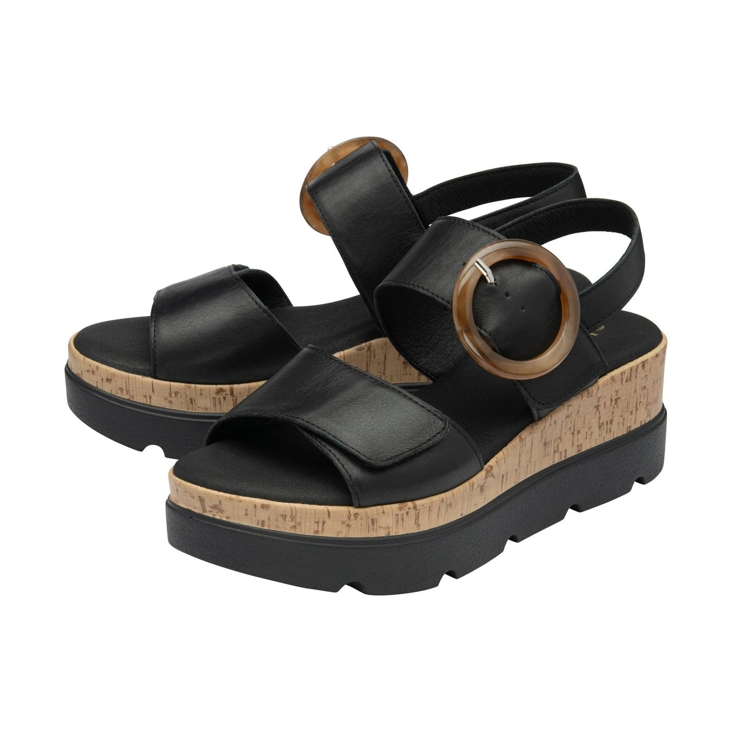 Lotus Cammie BLACK Touch Fastening Wedge Sandal ULP268