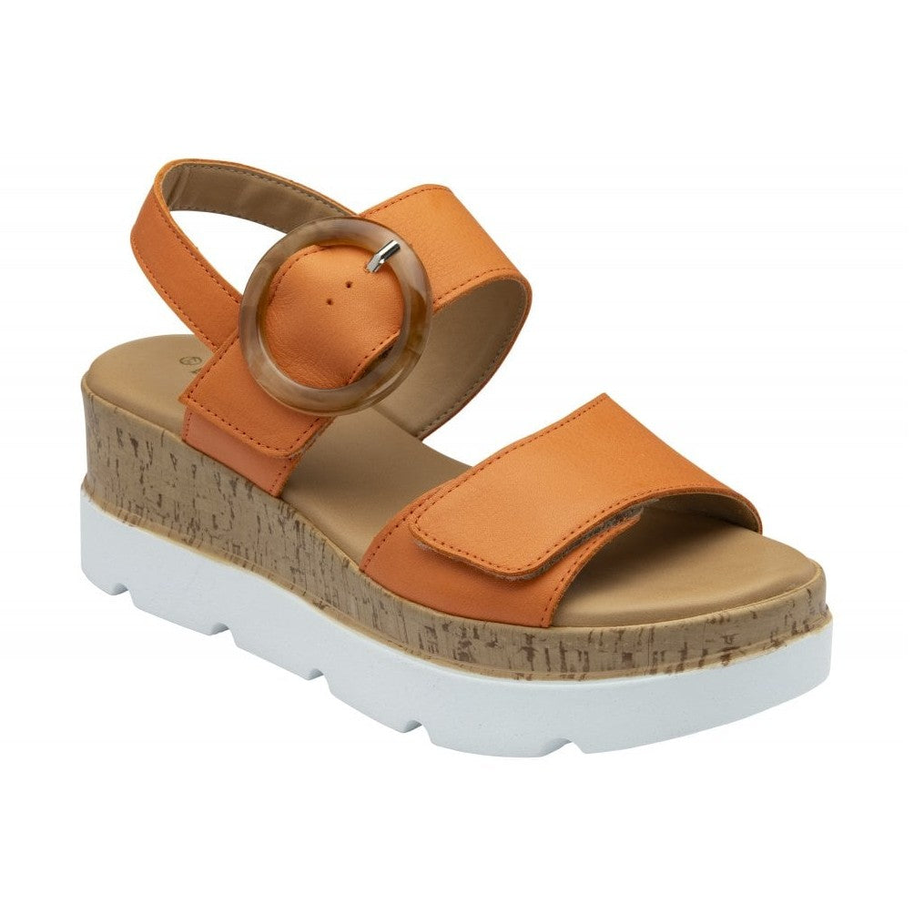Lotus Cammie ORANGE Leather Flatform Adjustable Sandal ULP268