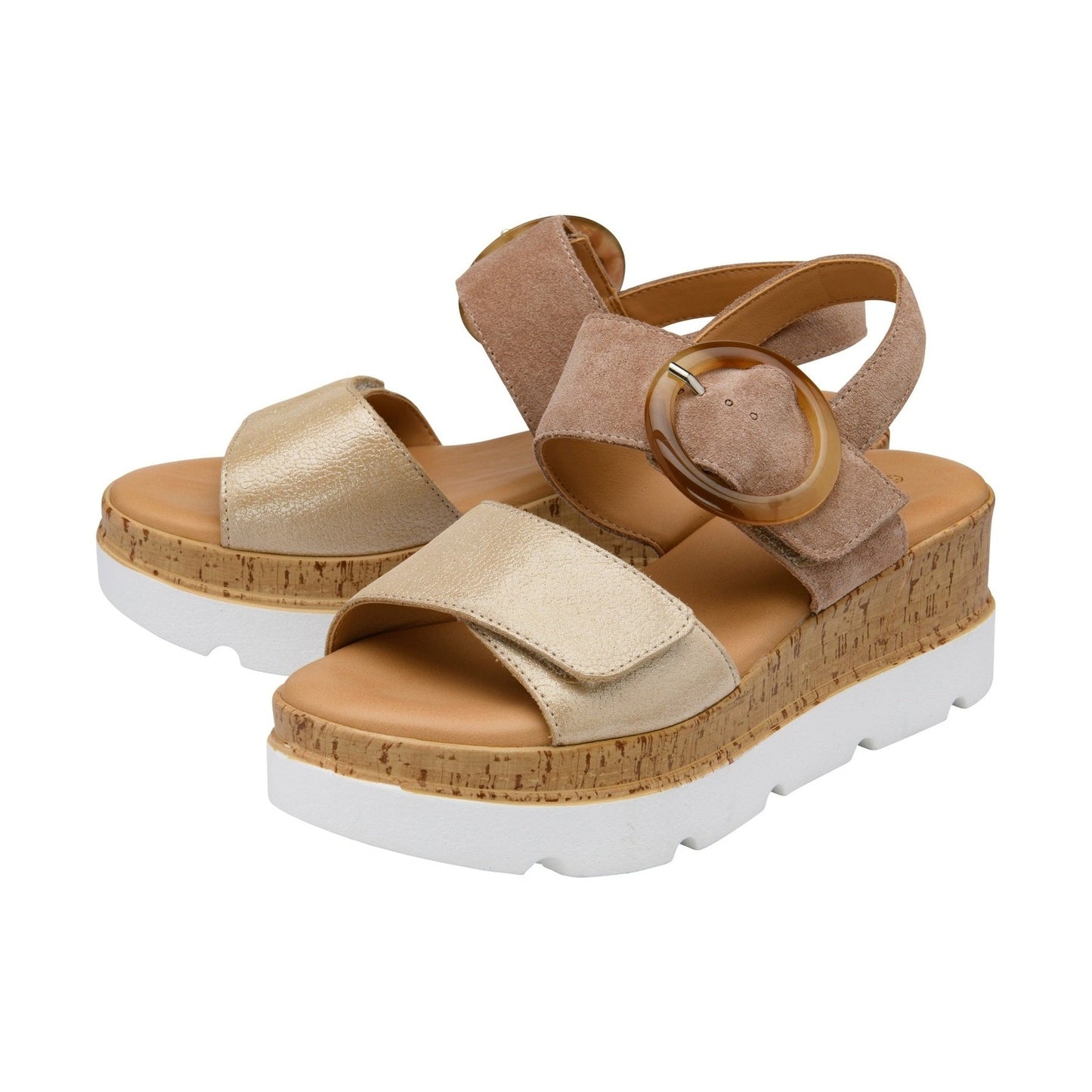 Lotus Cammie TAUPE and gold Touch Fastening Wedge Sandal ULP268