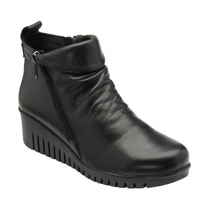 Lotus Cordelia BLACK Soft Leather Wedge Ankle Boot CORDELIA