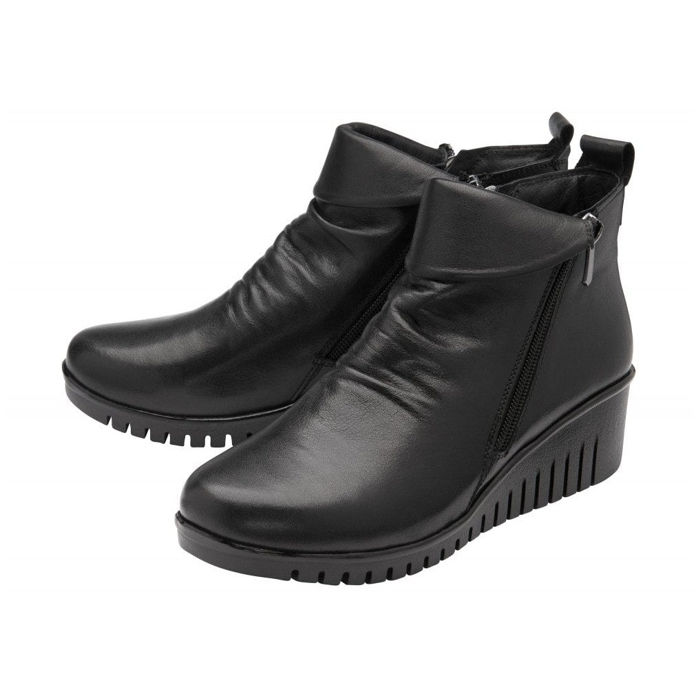 Lotus Cordelia BLACK Soft Leather Wedge Ankle Boot CORDELIA