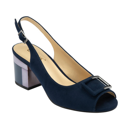 Lotus Elena Navy Suede Occasion Slingback Block Heel Shoe ULS625