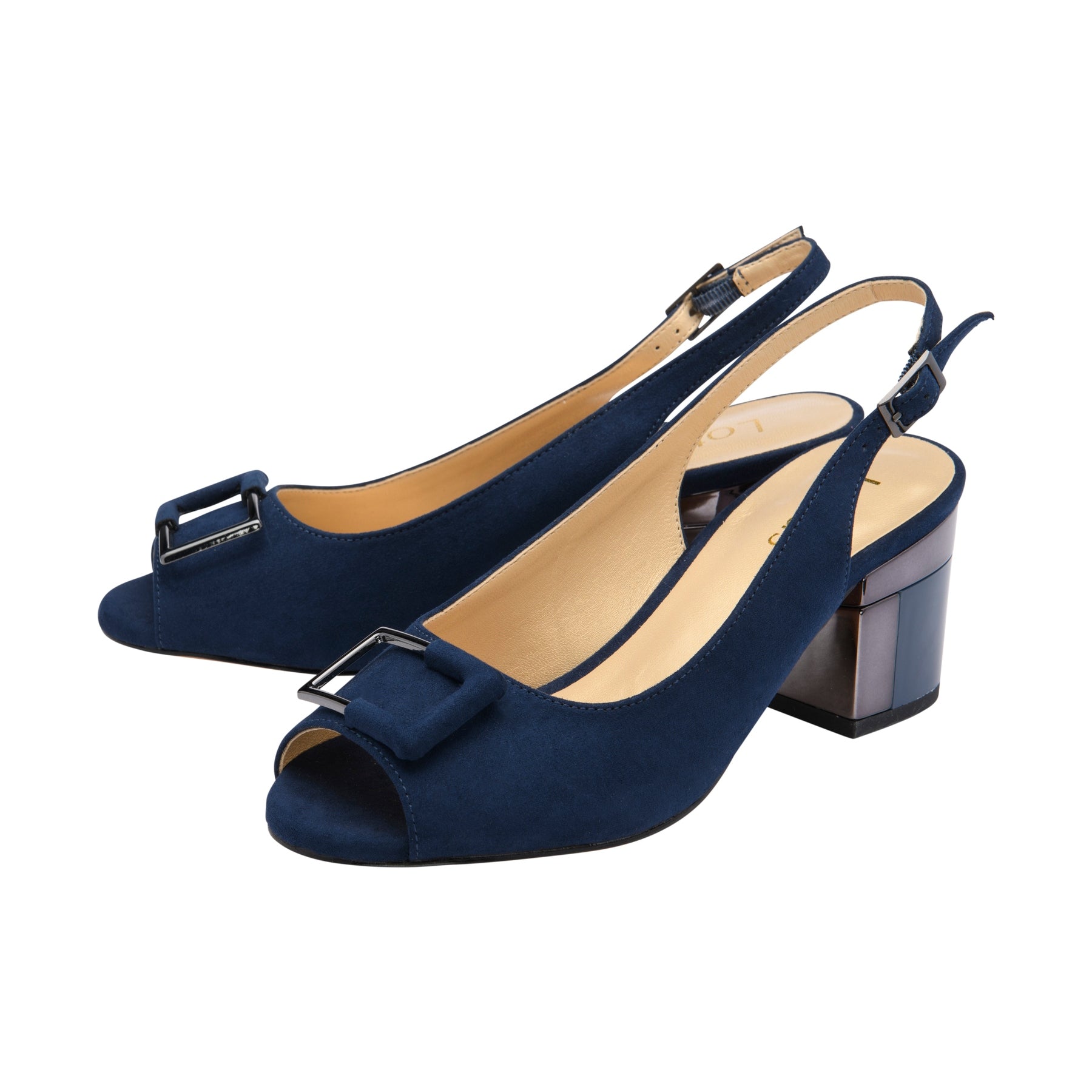 Lotus Elena Navy Suede Occasion Slingback Block Heel Shoe ULS625