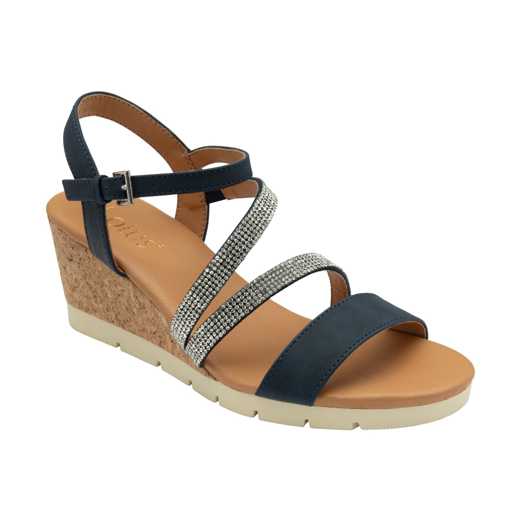 Lotus Goldie NAVY Diamonte Trim Wedge Sandal ULP275