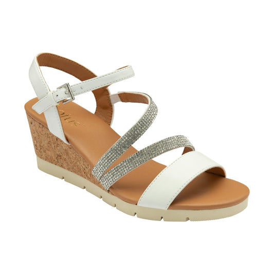 Lotus Goldie WHITE Diamonte Trim Wedge Sandal ULP275