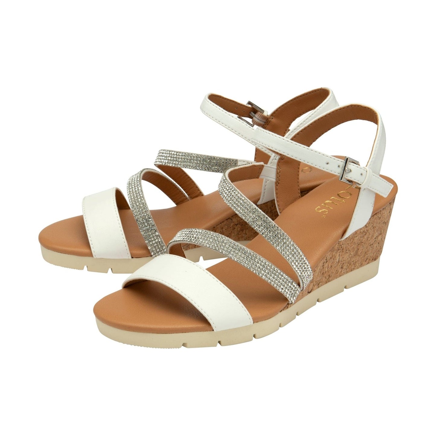 Lotus Goldie WHITE Diamonte Trim Wedge Sandal ULP275