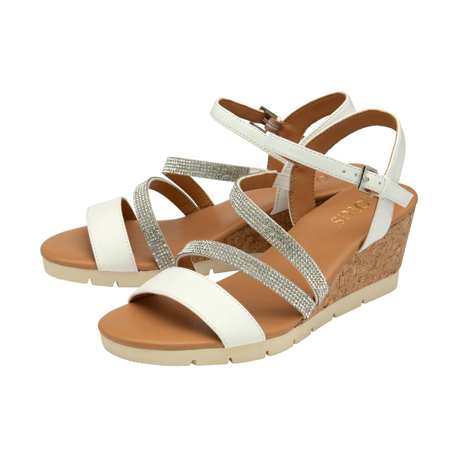 Lotus Goldie WHITE Diamonte Trim Wedge Sandal ULP275