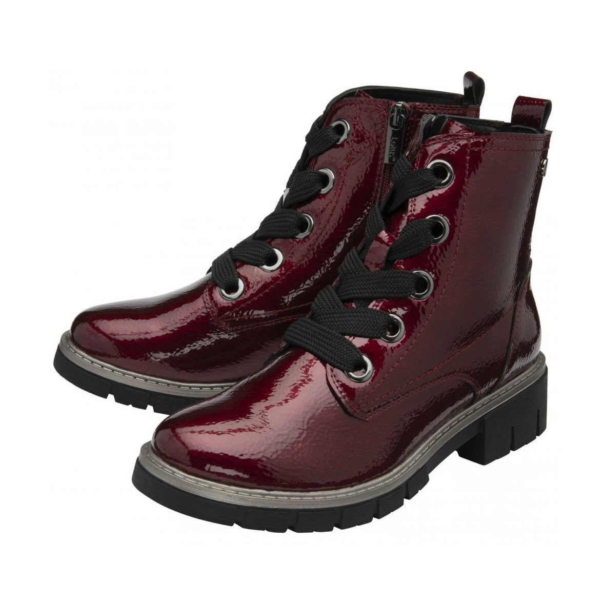 Lotus Jojo BORDO Patent Lace Up Ankle Boot With Zip ULB350