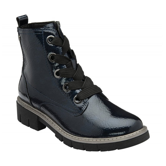 Lotus Jojo NAVY Patent Lace Up Ankle Boot With Zip ULB350