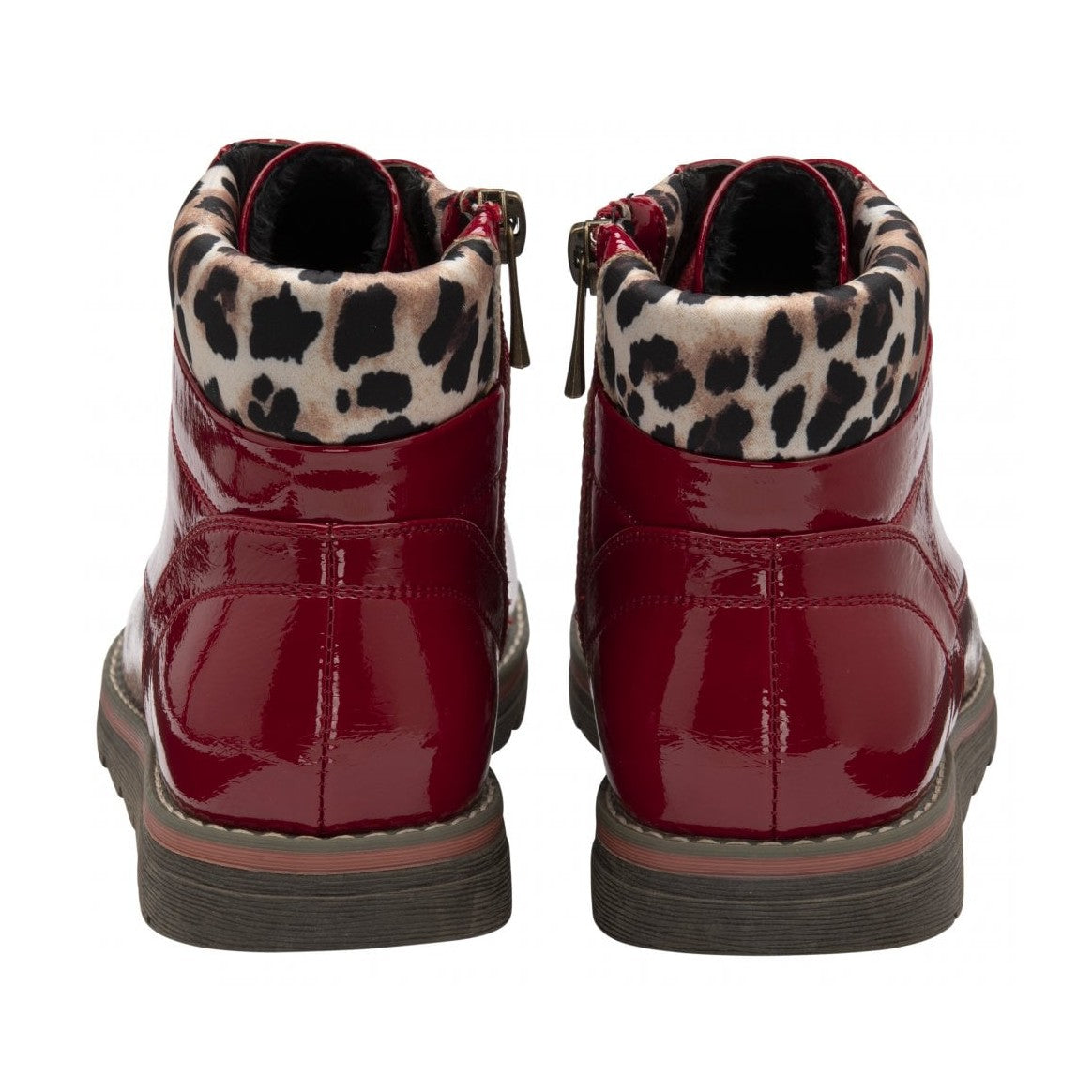 Lotus Naomi RED Patent LEOPARD Trim Ankle Boot