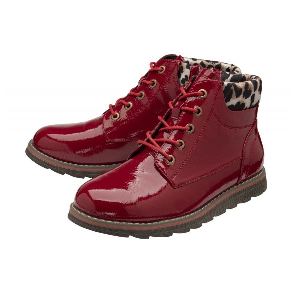 Lotus Naomi RED Patent LEOPARD Trim Ankle Boot