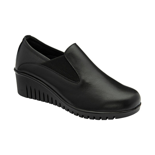 Lotus Shoe Delmar Leather Slip-on Trouser Shoe with wedge heel BLACK ULS527