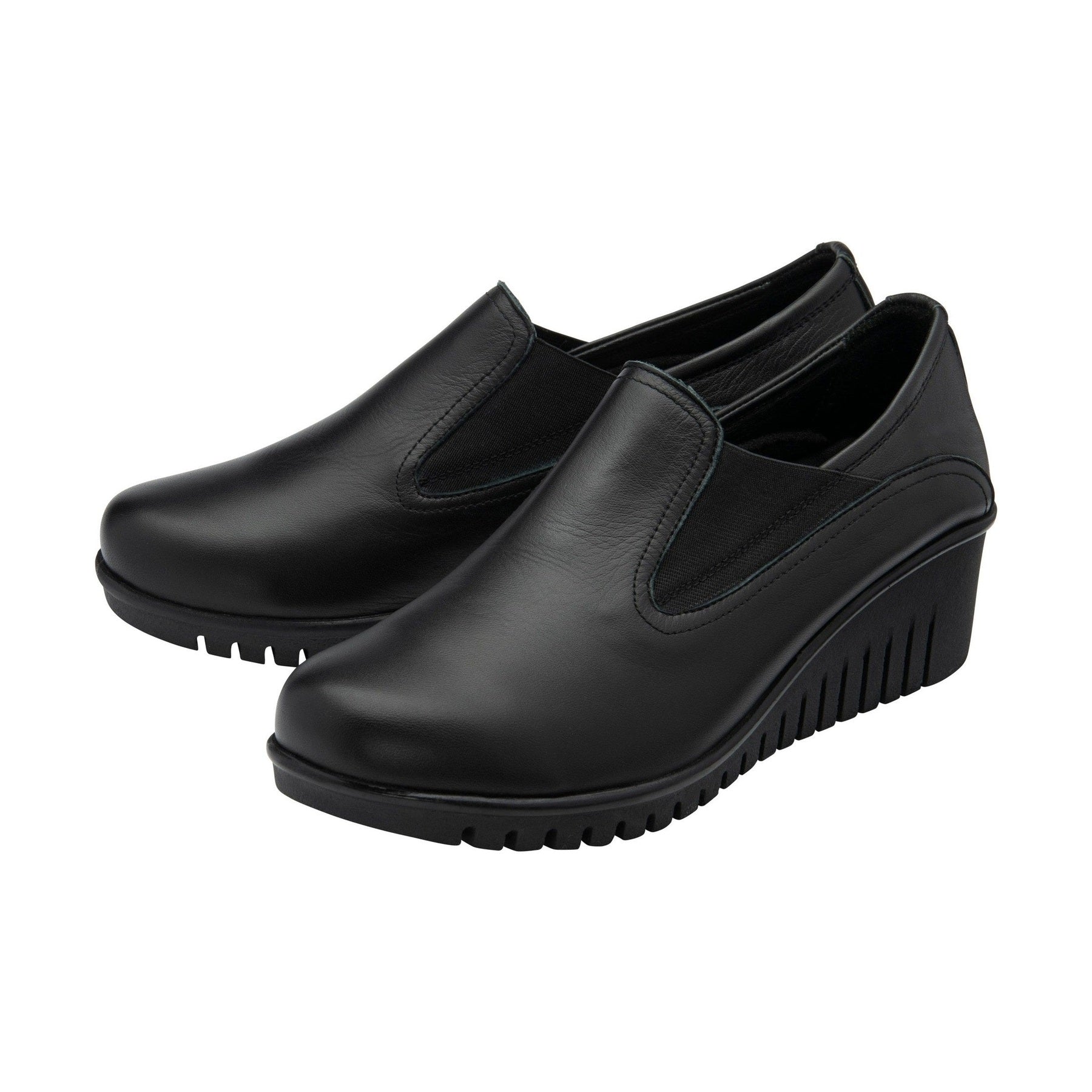 Lotus Shoe Delmar Leather Slip-on Trouser Shoe with wedge heel BLACK ULS527