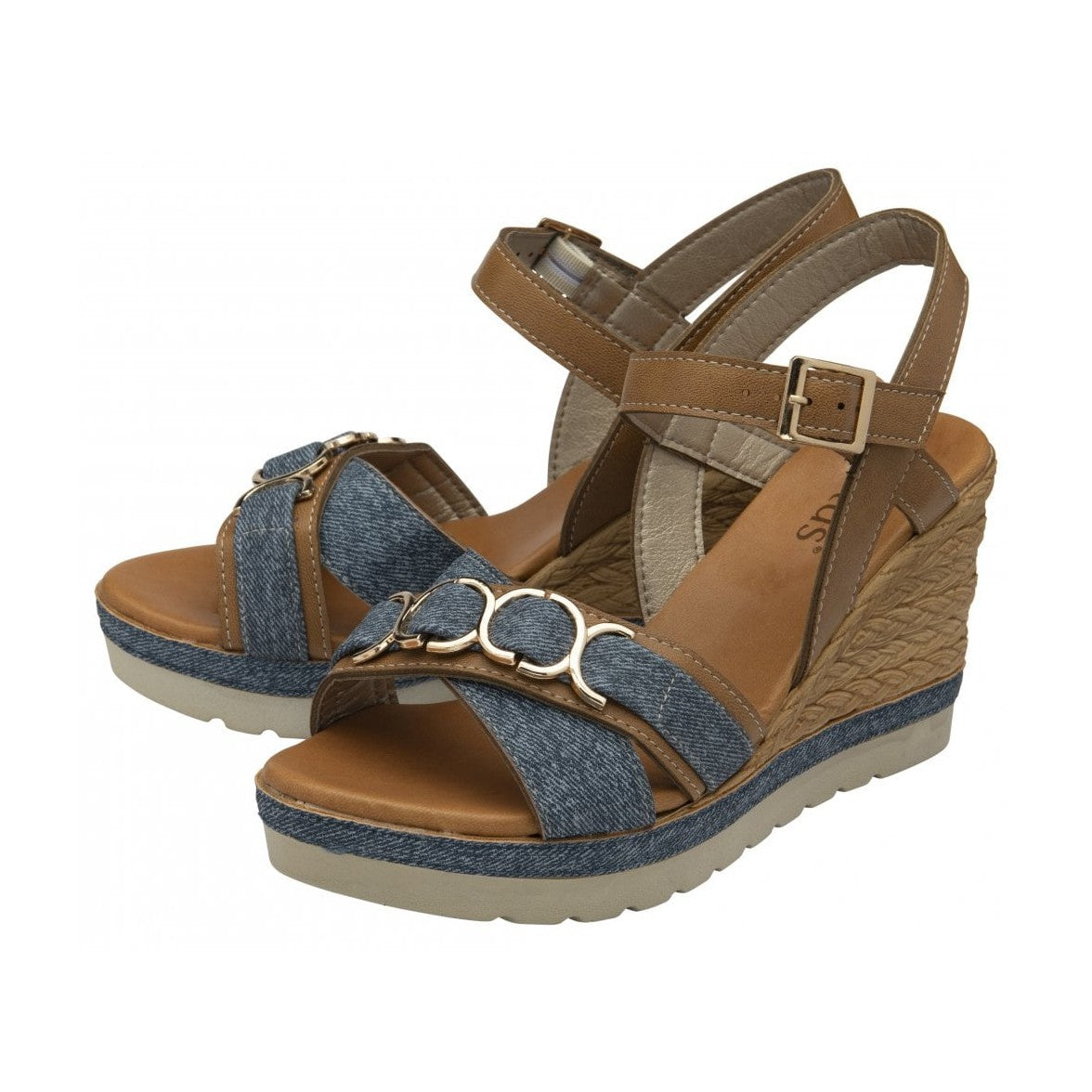 Lotus Solena TAN / Denim Wedge Sandal ULP369
