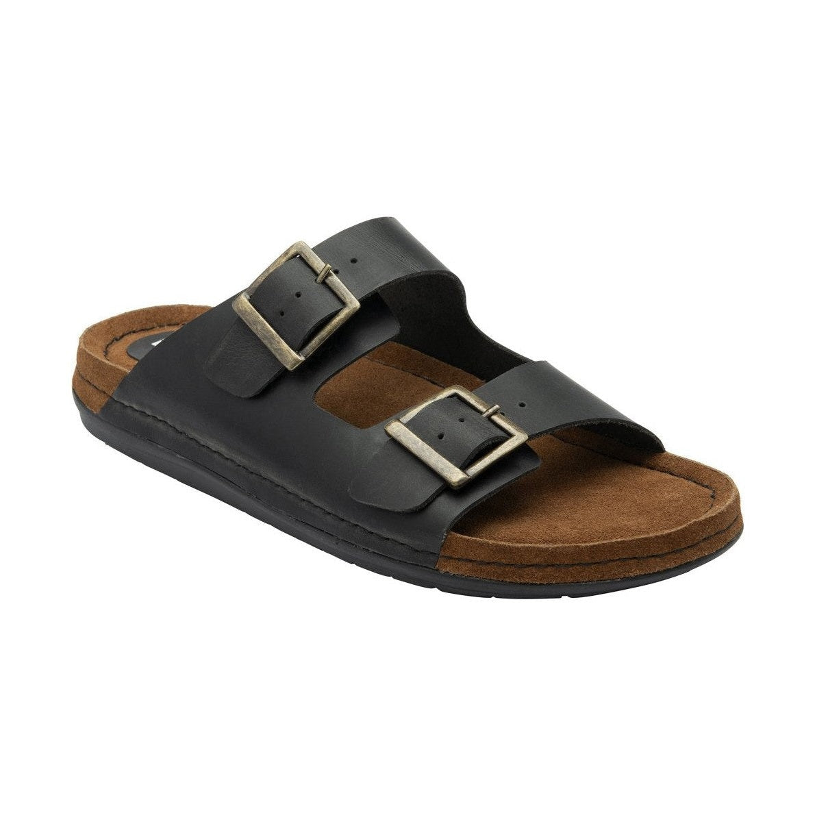Lotus St Ives Black Twin Buckle Leather Footbed Mule Sandal
