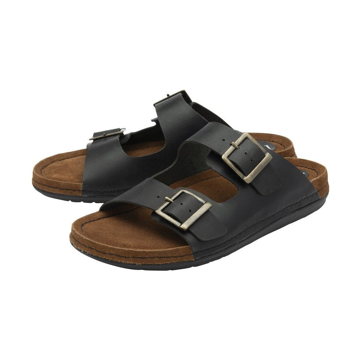 Lotus St Ives Black Twin Buckle Leather Footbed Mule Sandal