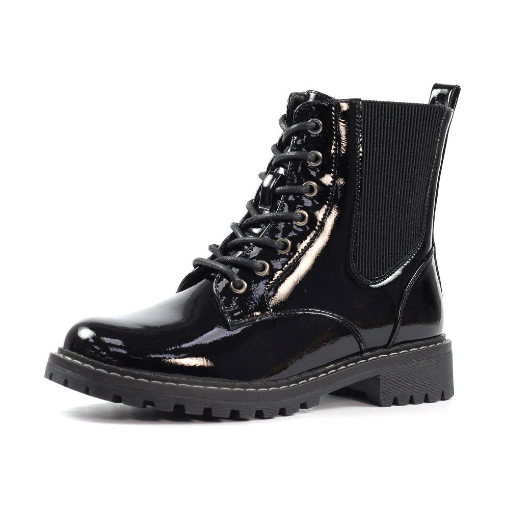 Lunar Alexis BLACK Patent Lace Up Boot With Inside Zip