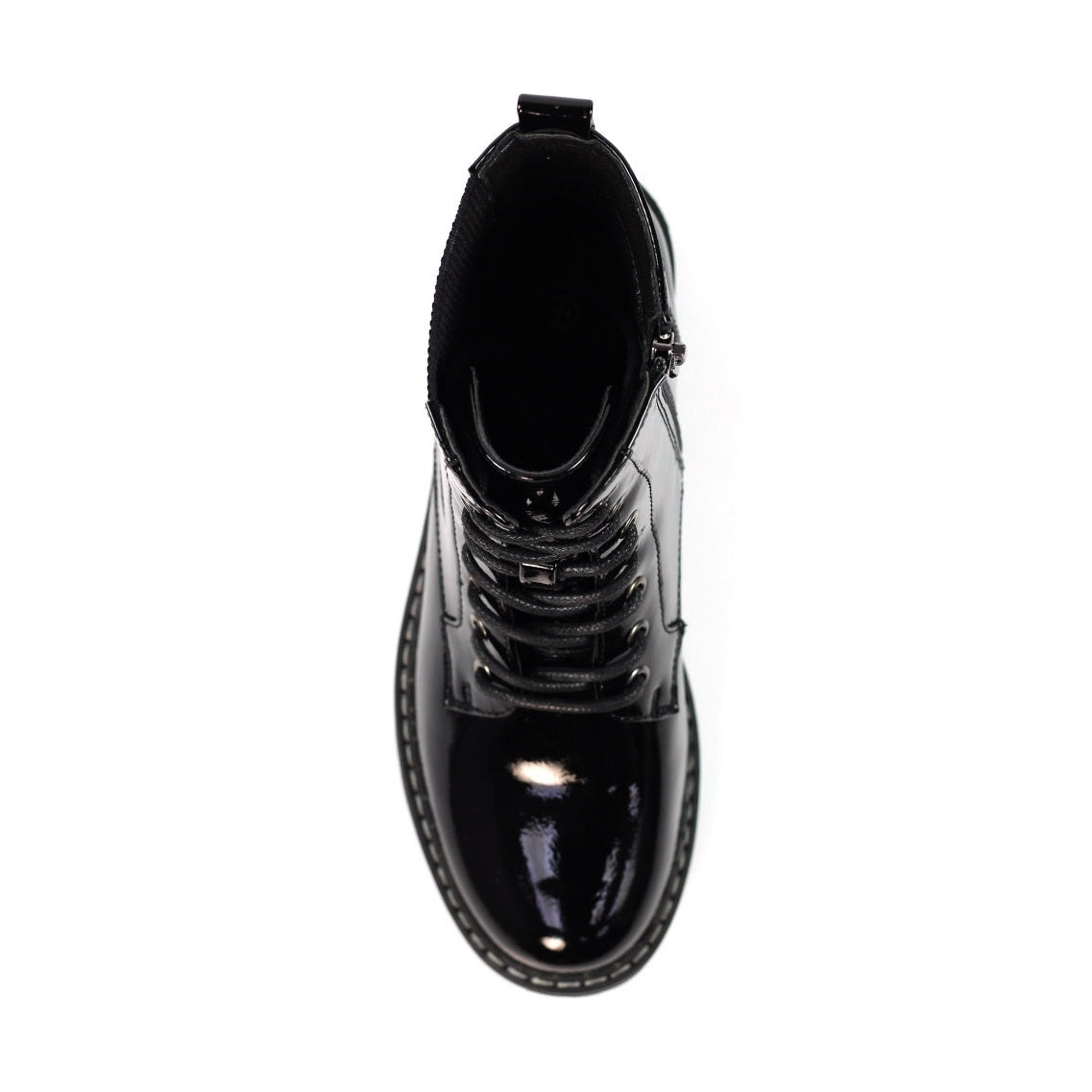 Lunar Alexis BLACK Patent Lace Up Boot With Inside Zip