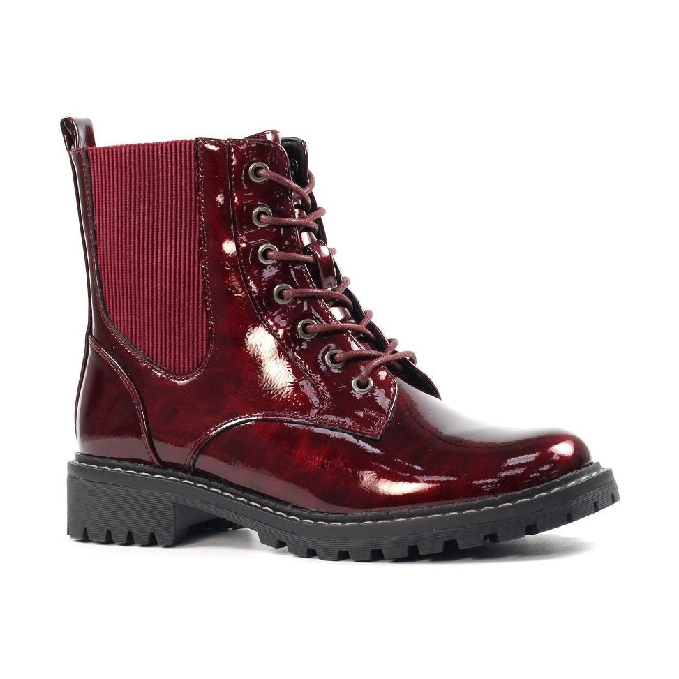 Lunar Alexis BURGUNDY PATENT Lace Up Boot With Inside Zip