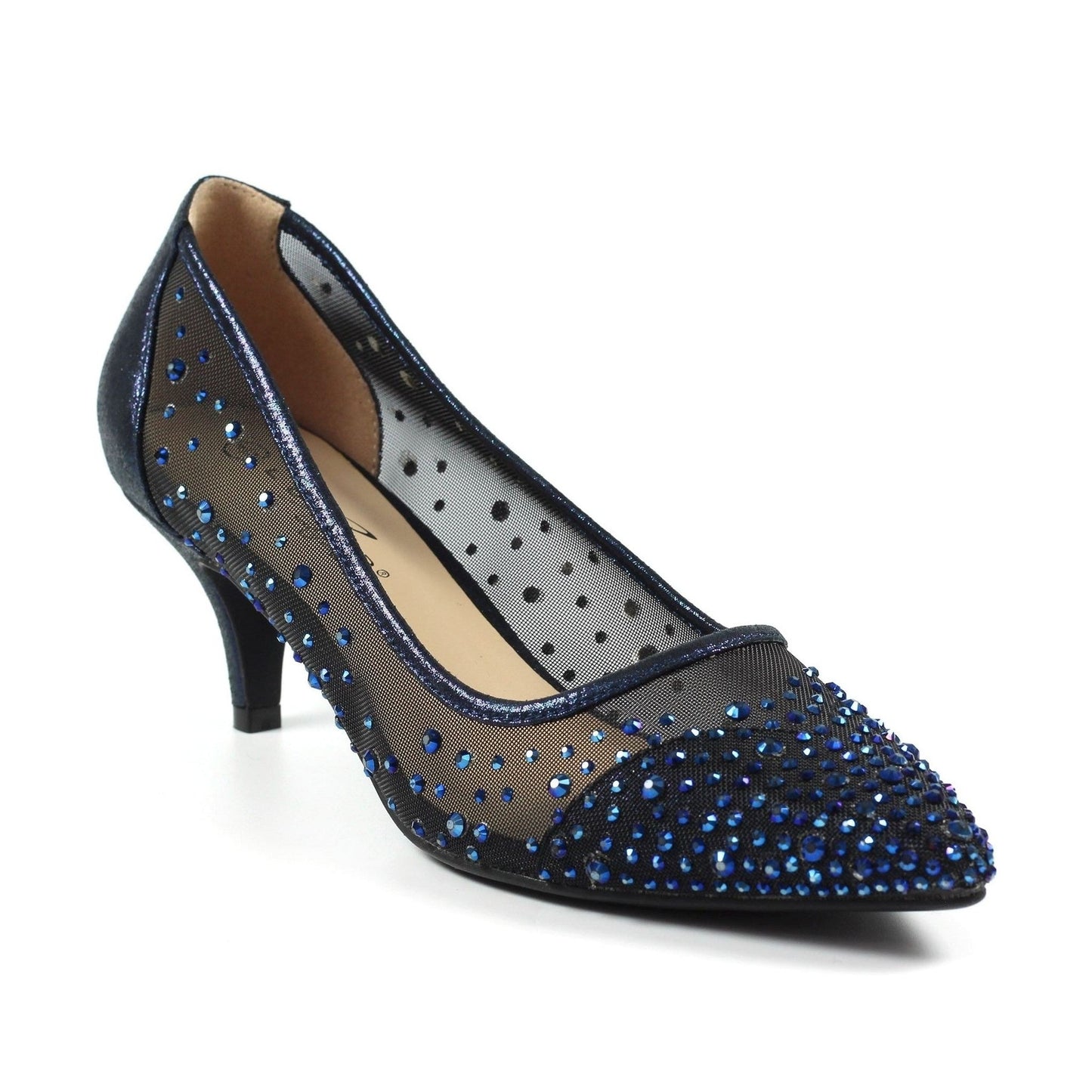 Lunar Alisha NAVY Kitten Heel Gemstone Court Shoe FLR559BL