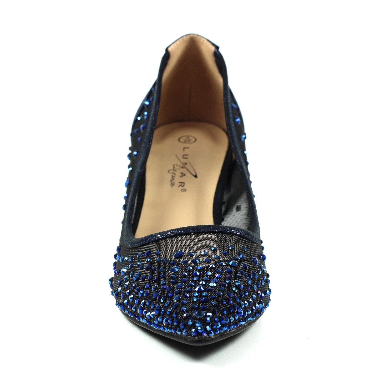 Lunar Alisha NAVY Kitten Heel Gemstone Court Shoe FLR559BL