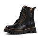 Lunar Colorado Black Chunky Sole Boot with Leorard Print Trim