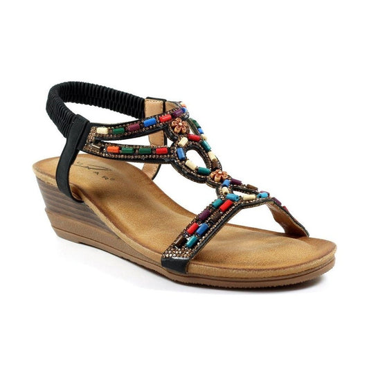 Lunar Epsom BLACK Wedge Sandal JLH478