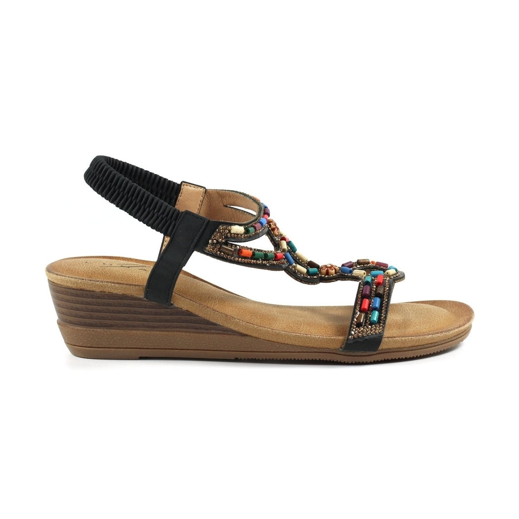 Lunar Epsom BLACK Wedge Sandal JLH478
