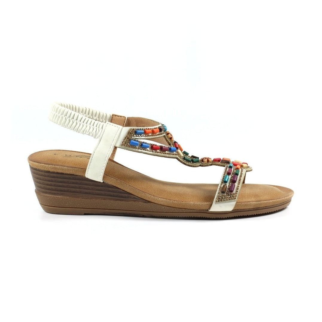 Lunar Epsom WHITE Beaded Wedge Sandal JLH478WT