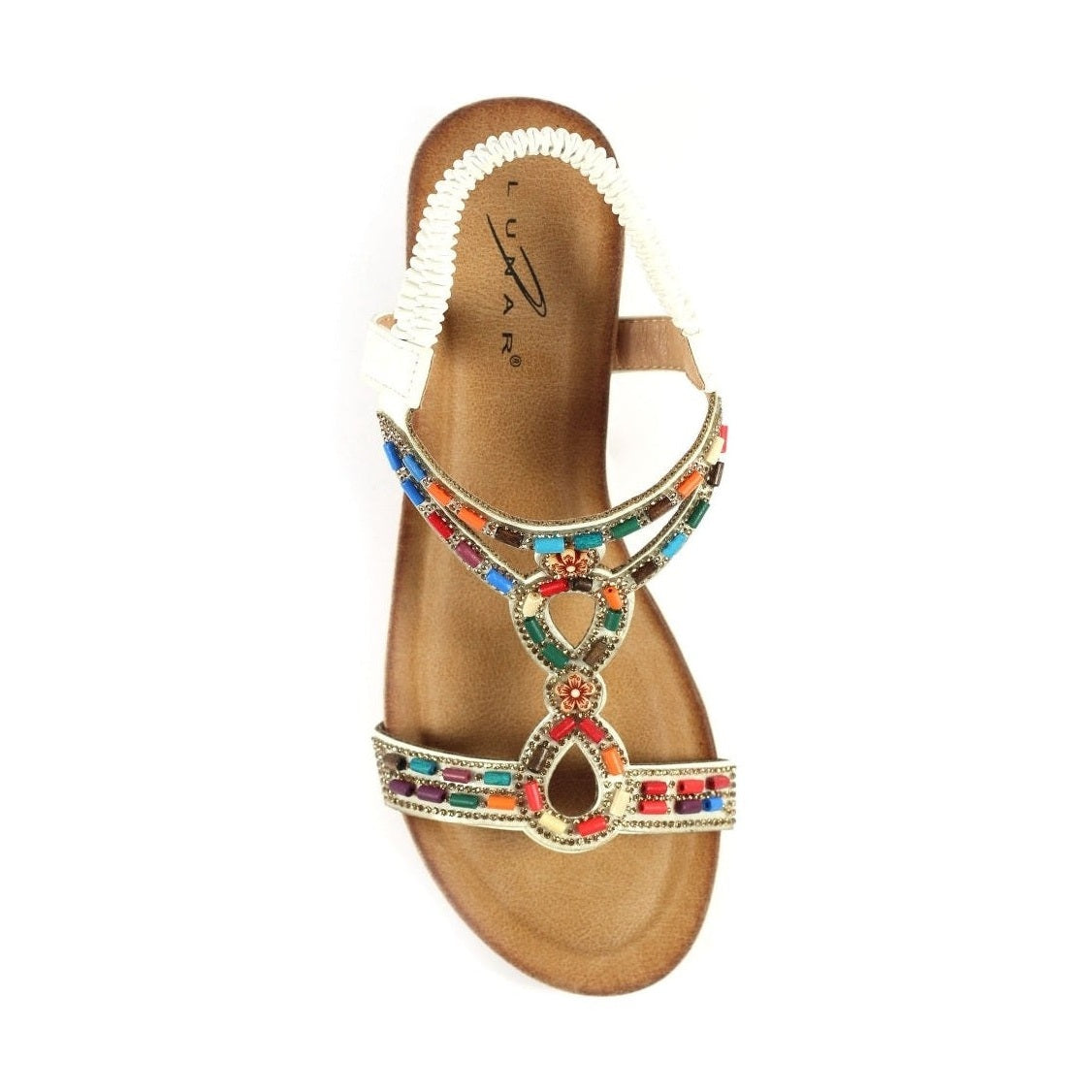 Lunar Epsom WHITE Beaded Wedge Sandal JLH478WT
