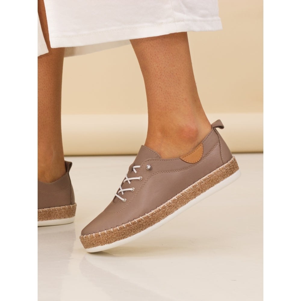 Lunar Evie Lunar TAUPE Soft Leather Slip On Plimsoll FLE050