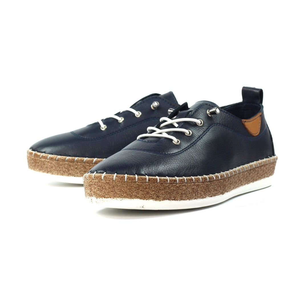 Lunar Evie NAVY Soft Leather Slip On Plimsol Style Shoe FLE050