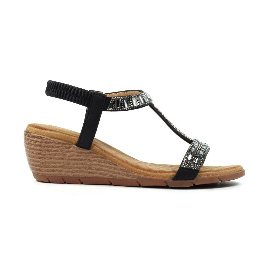 Lunar Macie BLACK Gemstone Wedge Sandal JLH492PW