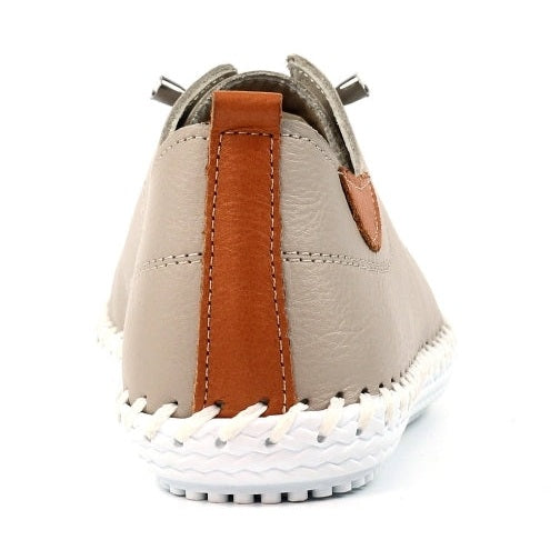 Lunar Plimsoll St Ives STONE FLE030ST soft leather with Elasticated Lace