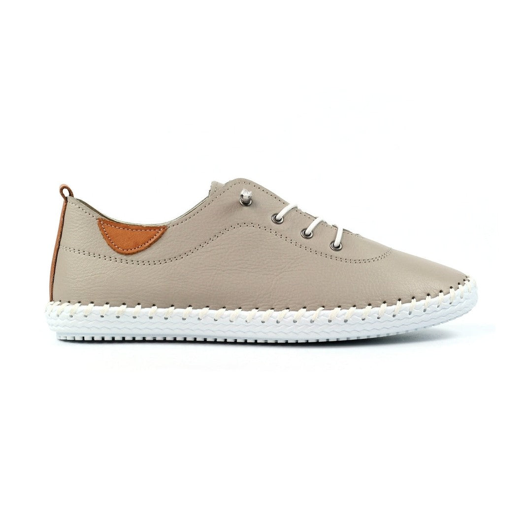 Lunar Plimsoll St Ives STONE FLE030ST soft leather with Elasticated Lace