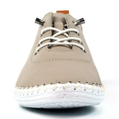 Lunar Plimsoll St Ives STONE FLE030ST soft leather with Elasticated Lace
