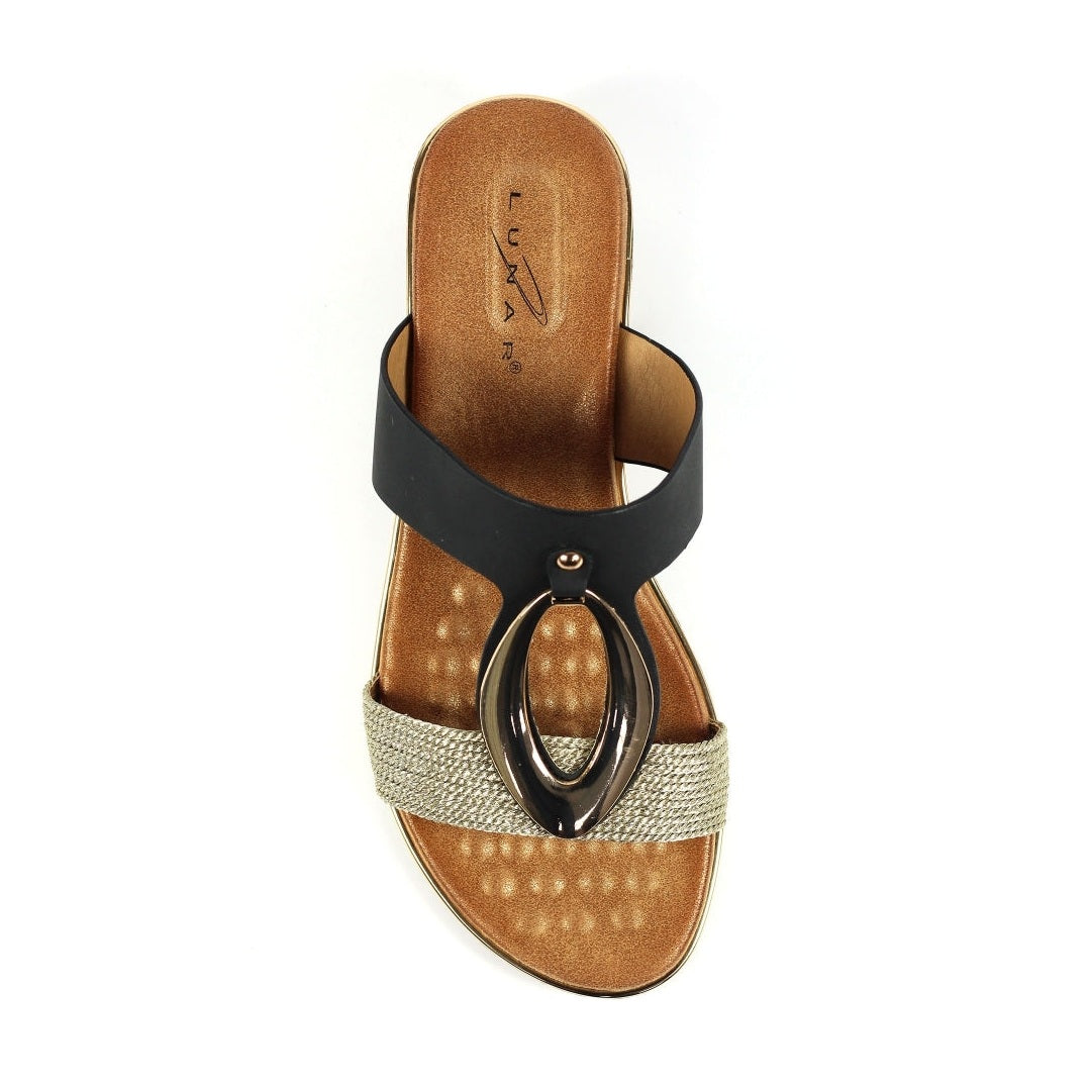 Lunar Porto BLACK Low wedge mule sandal JLH434BK