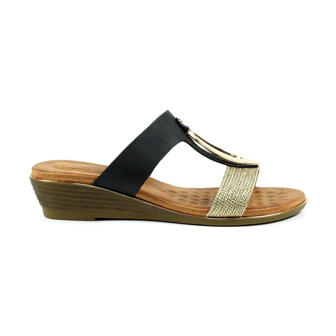 Lunar Porto BLACK Low wedge mule sandal JLH434BK