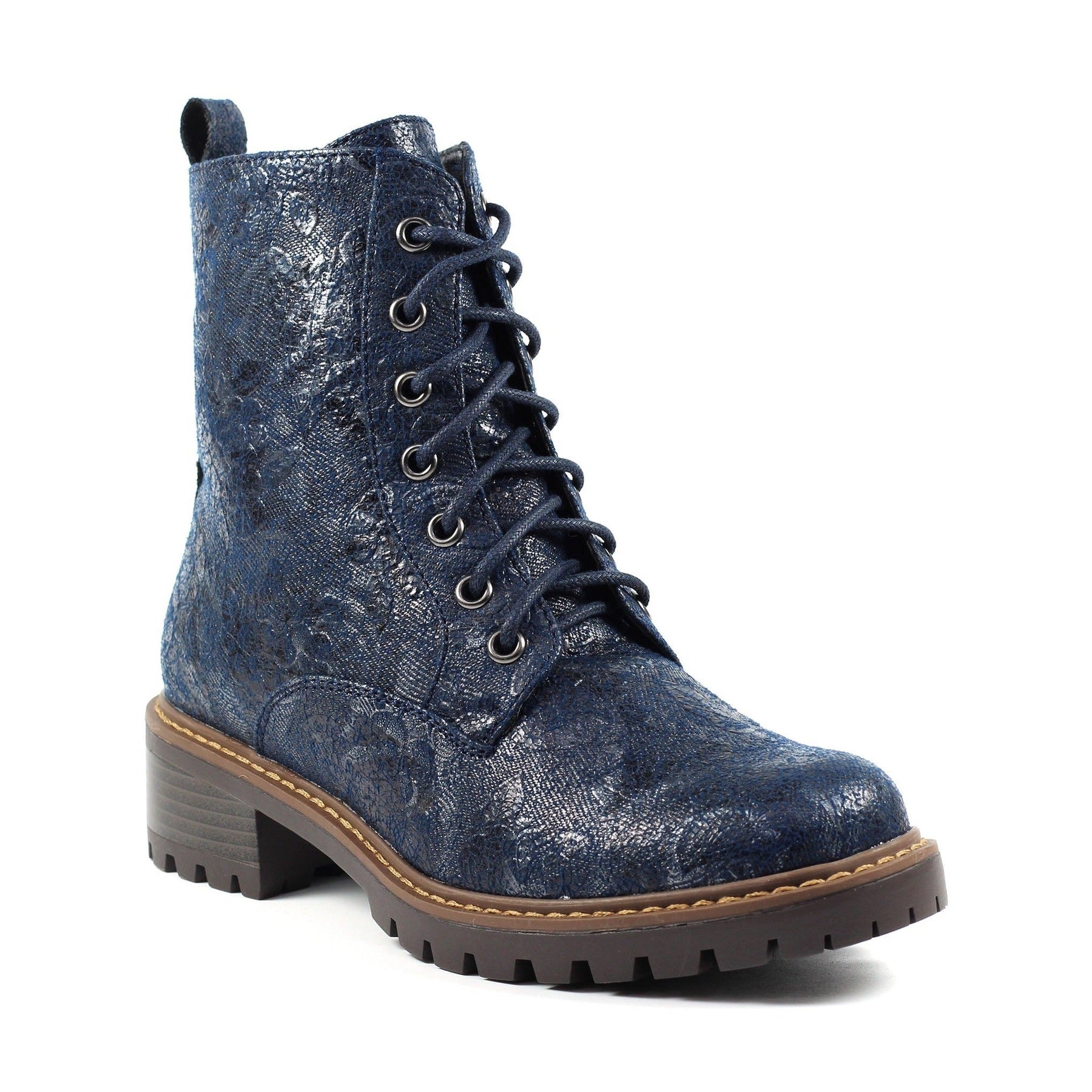 Lunar Roseville NAVY Floral Lace up Ankle Boot with Zip GLB111 BL