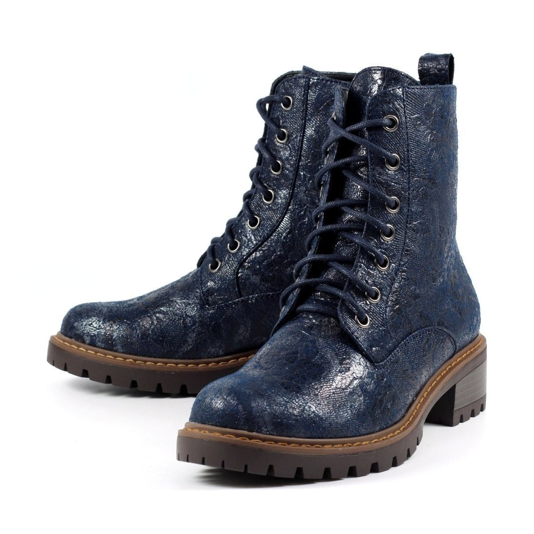 Lunar Roseville NAVY Floral Lace up Ankle Boot with Zip GLB111 BL