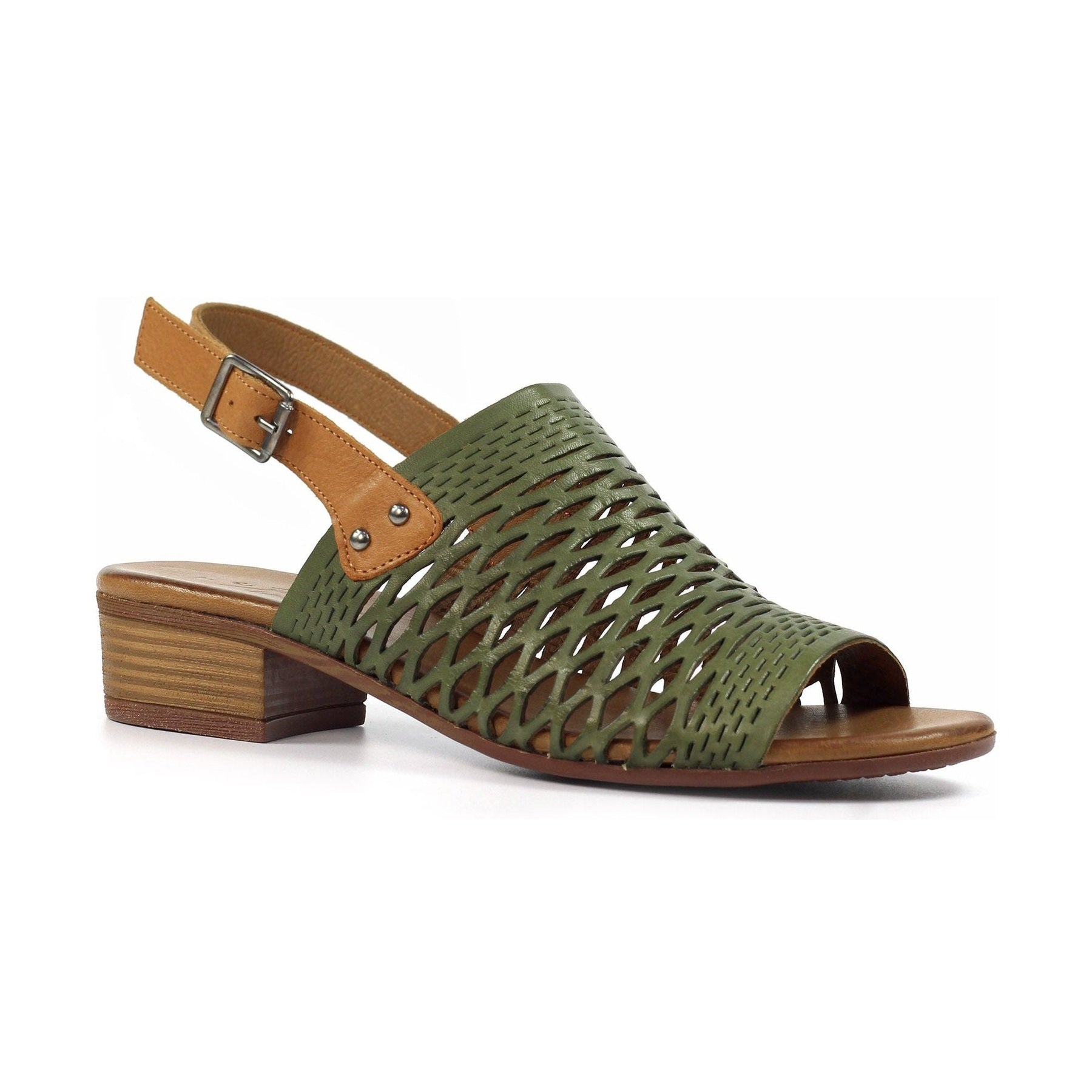 Lunar Sandal Jessica Soft Leather Low Block Heel JLV001KK KHAKI