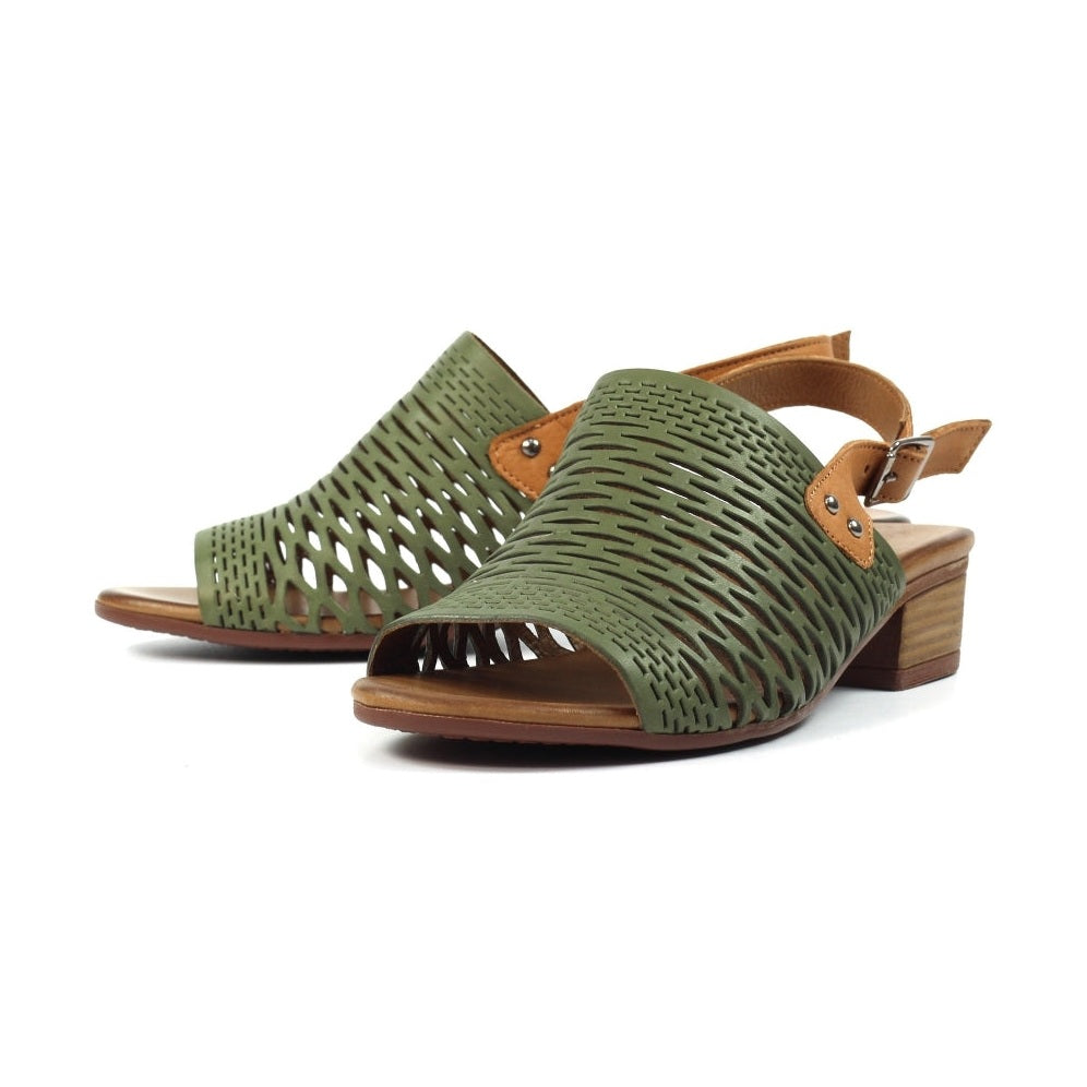 Lunar Sandal Jessica Soft Leather Low Block Heel JLV001KK KHAKI