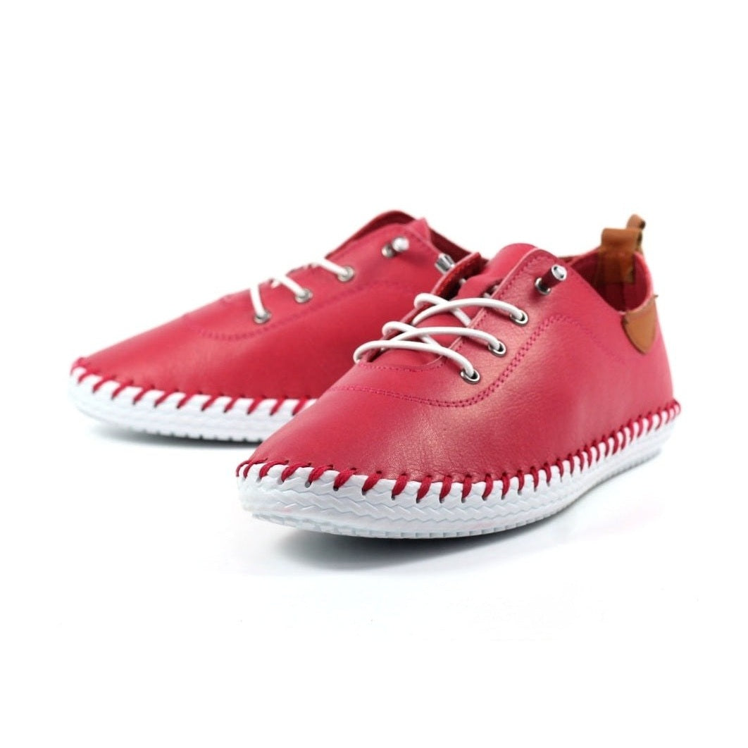 Lunar St Ives Soft Leather Plimsol style slip on Shoes RASPBERRY FLE030
