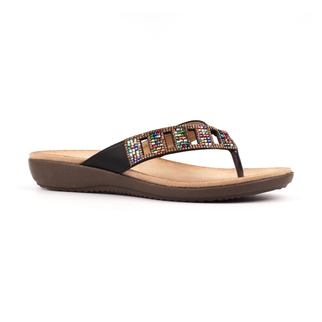 Lunar Toe-post mule sandal Abigail JLH565 BLACK