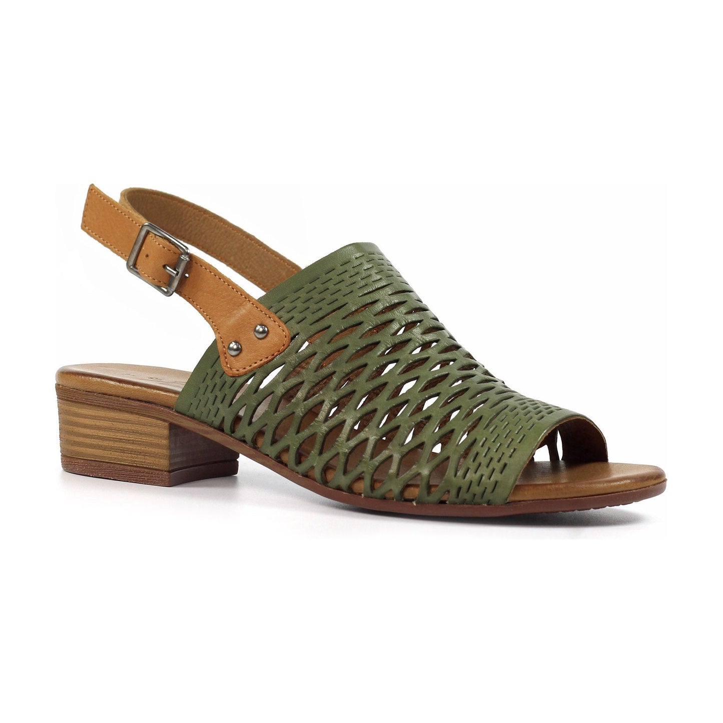 Lunar Sandal Jessica Soft Leather Low Block Heel  JLV001KK KHAKI