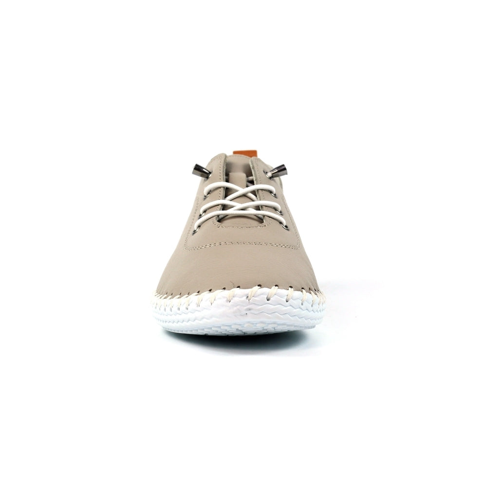 Lunar Plimsoll St Ives STONE FLE030ST soft leather with Elasticated Lace