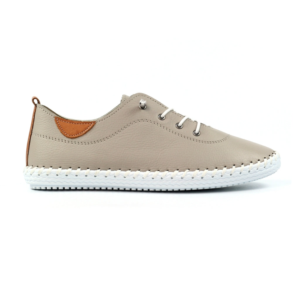 Lunar Plimsoll St Ives STONE FLE030ST soft leather with Elasticated Lace